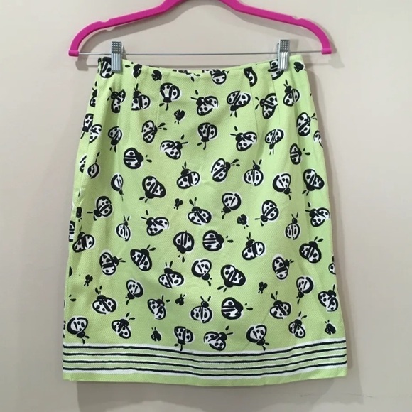 talbots womens 90s Mid Rise pencil skirt lady bug green casual summer Size 4 - Picture 2 of 5